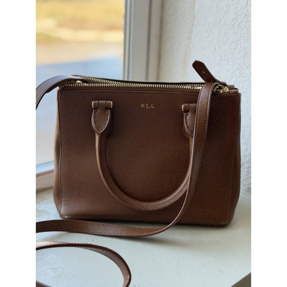 Ralph Lauren Purse Leather Crossbody Satchel Zipper - Picture 2 of 9